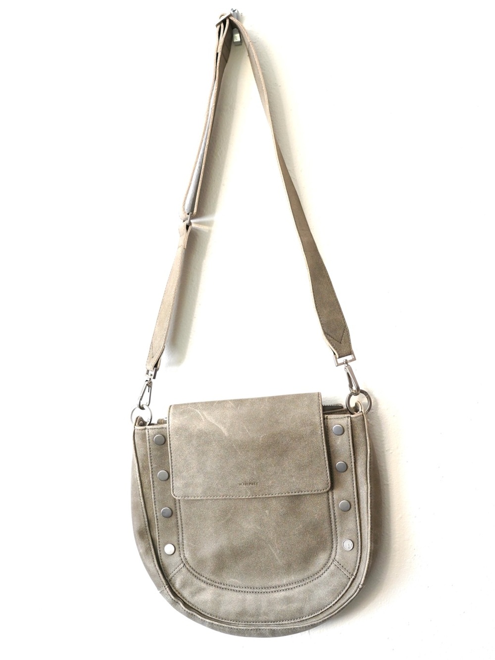 HAMMITT Kayce Saddle Crossbody Suede Purse Shoulder Gray